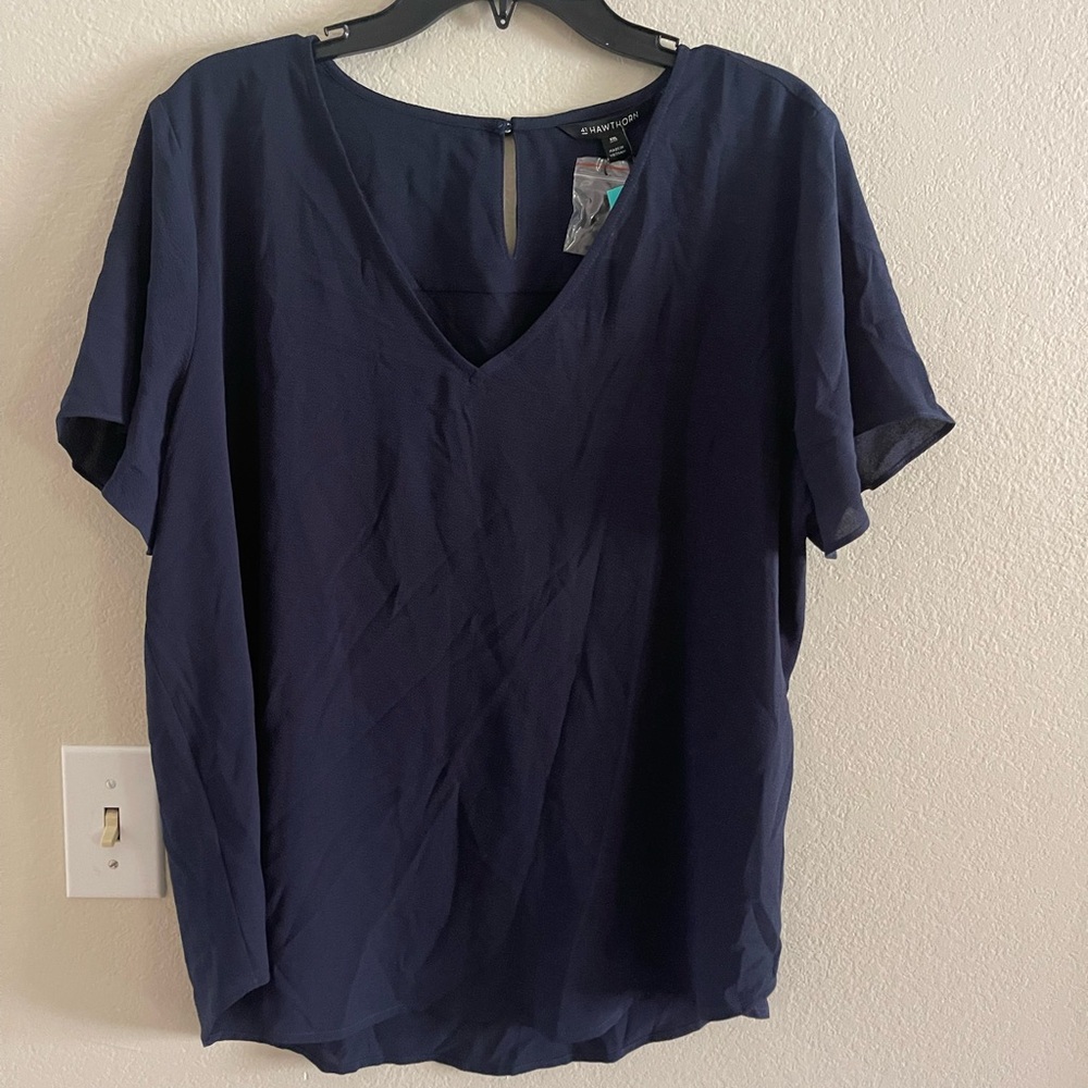 41 HAWTHORN ZARI V-NECK FLUTTER SLEEVE BLOUSE NAVY - XXL